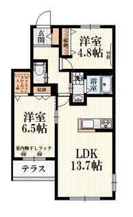 フォンテーヌ国立B【1階】の間取り