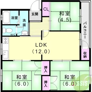 高倉台9団地33号棟【1階】の間取り