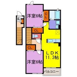 ブリランテ ウノ・ドゥエ・トレ【2階】の間取り
