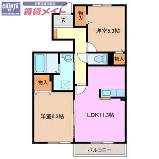 ハイツ リリーベルIII棟【1階】の間取り