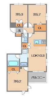 ヴィラ ルミエールII【3階】の間取り