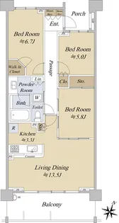 パークスクエアさいたま新都心エアーズコート【10階】の間取り