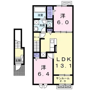 ヴィラ ハナブサ2番館【2階】の間取り