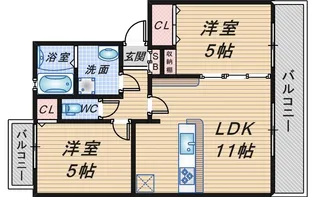 シャトー東豊中【1階】の間取り
