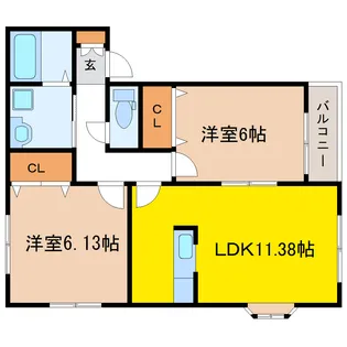 サニーフラットI【1階】の間取り