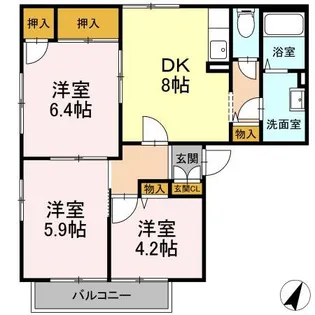 エクセル岸A【1階】の間取り