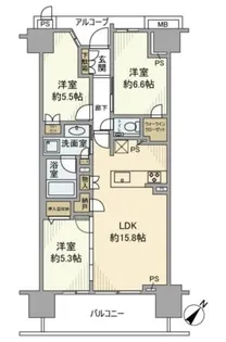 プラウドシティ越中島 アクアテラス棟【13階】の間取り