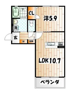 クラヴィエ三萩野【1階】の間取り