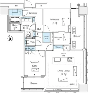 WORLD TOWER RESIDENCE【33階】の間取り