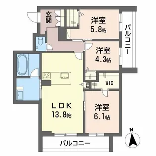 シャーメゾン 上水前寺【3階】の間取り