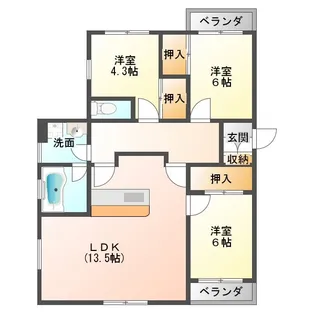 しあわせ野44号棟【3階】の間取り