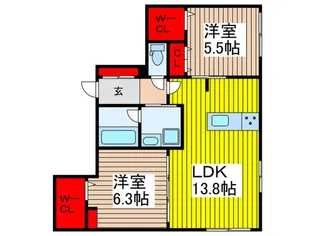 領家プライムコートII【1階】の間取り