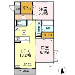 2LDKの間取り画像
