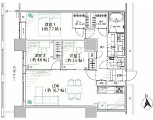 大崎駅徒歩5分 分譲 タワーマンション ペット可 高層階【16階】の間取り