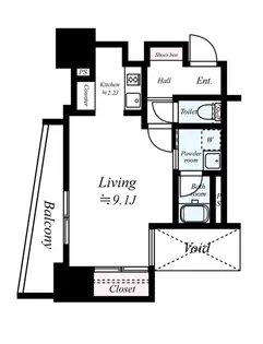 アソシアグロッツォ天神ミッドシティ【9階】の間取り