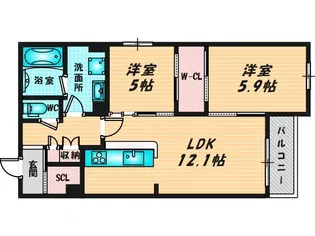 シャーメゾン八戸ノ里【3階】の間取り