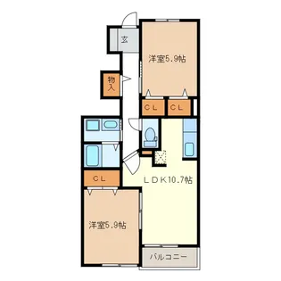 2LDKの間取り画像