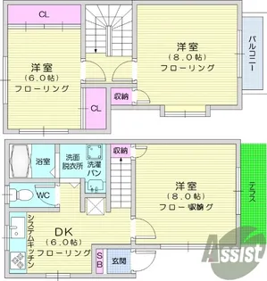 オーストラリアンハウスA棟【1階】の間取り