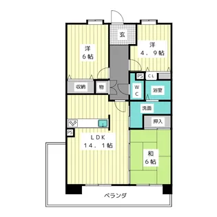 アーバンラフレ虹ヶ丘南6号棟【7階】の間取り