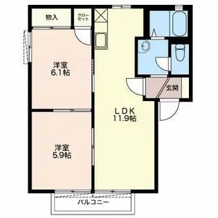 オーシャンビュー若松 A【2階】の間取り