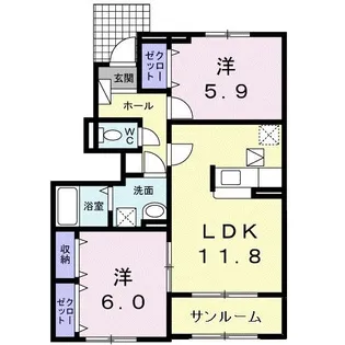 ベルガーデン 渚【1階】の間取り