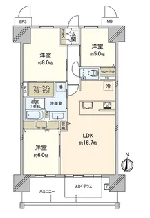 ロイヤルガーデンシティ学南町【3階】の間取り
