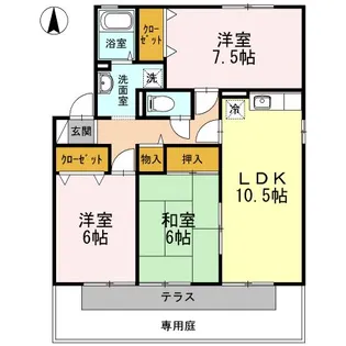 プレリュード 愛棟【1階】の間取り