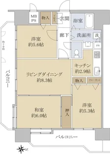 ライオンズプラザ長町中央【3階】の間取り