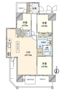 ロイヤルガーデンシティ学南町【3階】の間取り