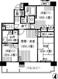 横浜伊勢佐木南パーク・ホームズ【3階】の間取り