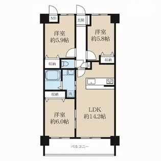 エトワール神道寺【5階】の間取り