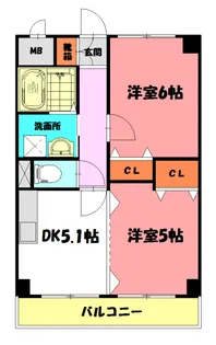 YKハイツ西明石北【5階】の間取り