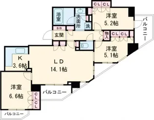 クリオ京王八王子ビサイド【14階】の間取り