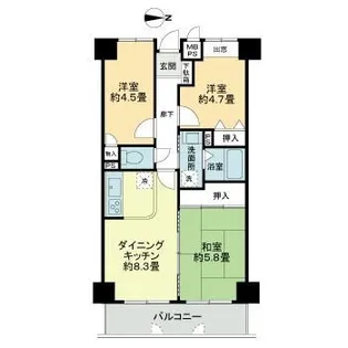 ライオンズマンション大和八木【5階】の間取り