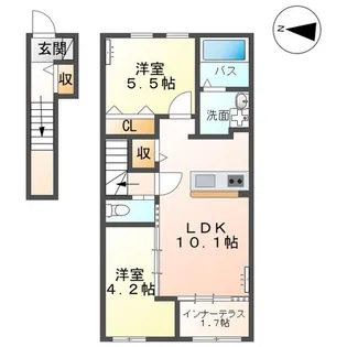 仮)白河中野山アパート【1階】の間取り