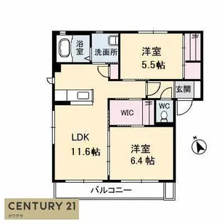 シャーメゾン山王田 E棟【2階】の間取り