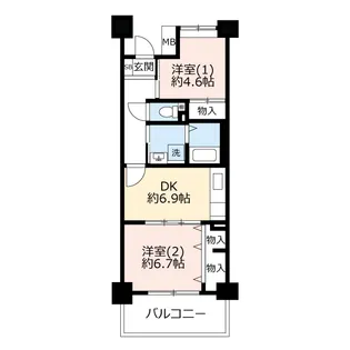 URハートフル湊川【6階】の間取り