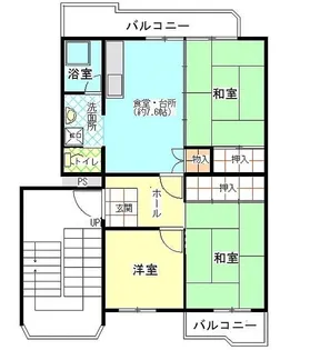 公社賃貸SMALIO 香里三井K【2階】の間取り