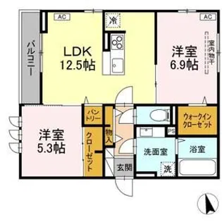 DーROOM六十人町 B【2階】の間取り