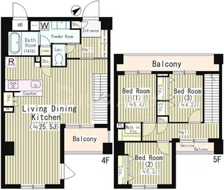 武蔵野レジデンス【4階】の間取り