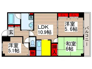 グロリオール里見弐番館【6階】の間取り