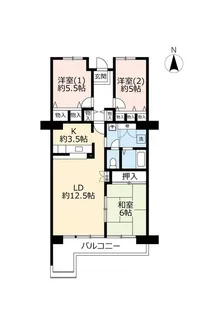 URサンヴァリエ苅田【2階】の間取り