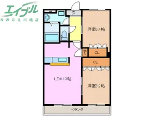 グランディールコートB棟【2階】の間取り