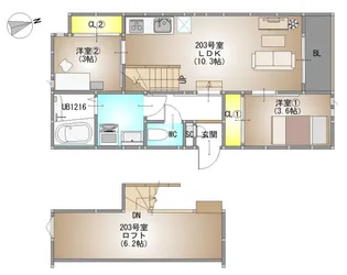 GRANDTIC 大元駅東【2階】の間取り