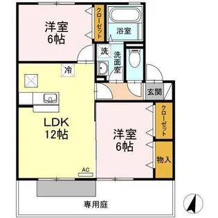 サンハイツ大麻B【1階】の間取り