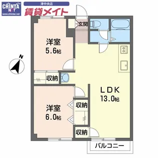 ノース・カナルB棟【1階】の間取り