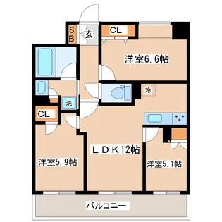 プライムアーバン仙台五橋【12階】の間取り