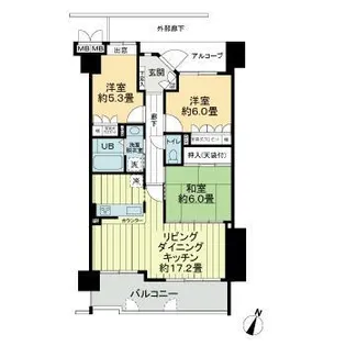 サーパス浜ノ町ツインタワー【7階】の間取り