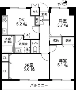 ウィスタリヤマンション第3砂川【1階】の間取り