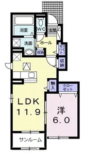 レ・フルールA【1階】の間取り